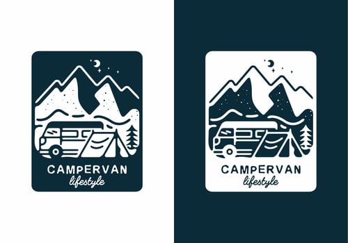 Dark blue color of campervan lifestyle illustration vector