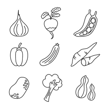 Line art vegetable collection illustration vector for coloring