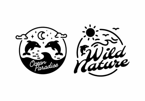 Dolphin line art illustration badge vector