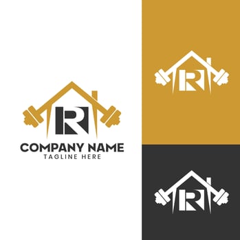 Home GYM initial letter R Vector barbell Logo Template