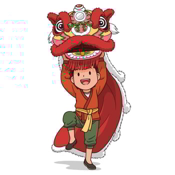 Cartoon illustration of lion dance in Chinese culture. vector