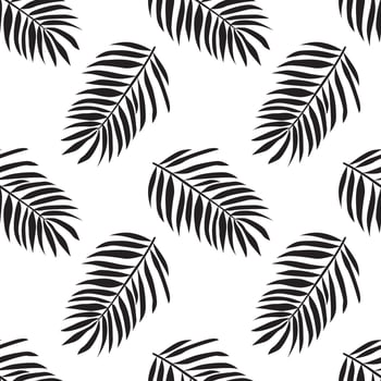 Tropical palm leaves. Black silhouettes of tropical plants. Palm jungle leaves, exotic foliage, decorative natural plant collection. Hand drawn vector seamless pattern for banner, card, wallpapers
