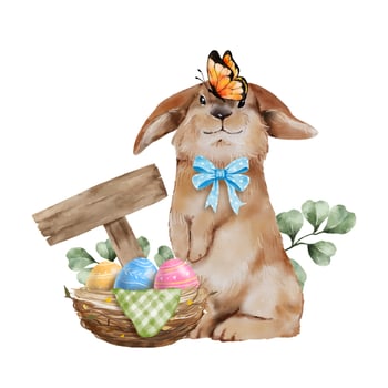 Cute Easter Bunny Watercolor hand drawing isolated. Adorable rabbit vector illustration