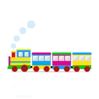 Multicolored toy train with smoke and shadow vector
