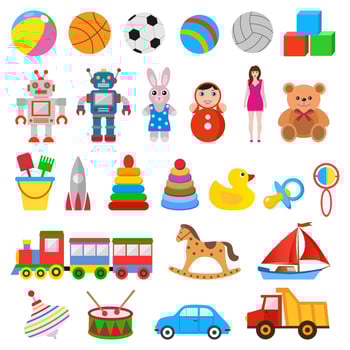 illustration childrens set of toys on white background vector