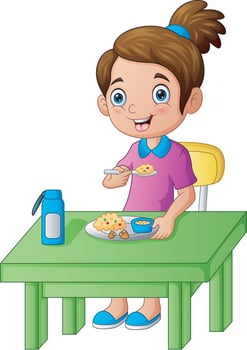 Cute a girl happily eating food illustration vector