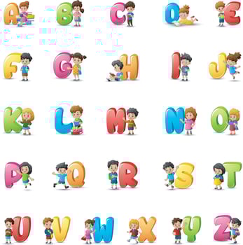 Cartoon colorful alphabet set with happy children vector
