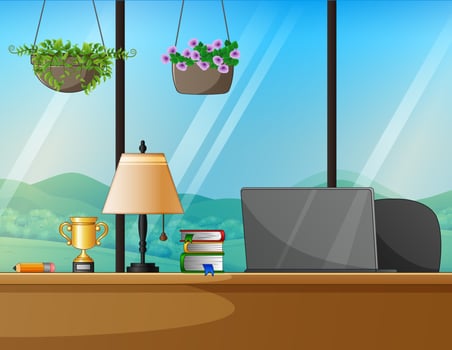 Work at home concept. Workplace with desk and computer vector