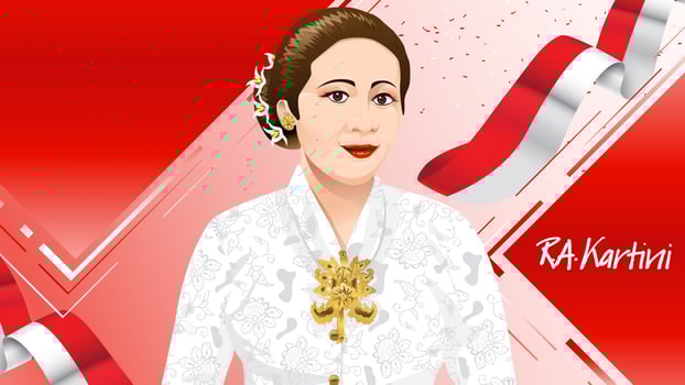 Kartini Day, R A Kartini the heroes of women and human right in Indonesia. banner template design background - Vector