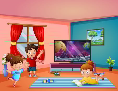Happy children playing in the living room vector