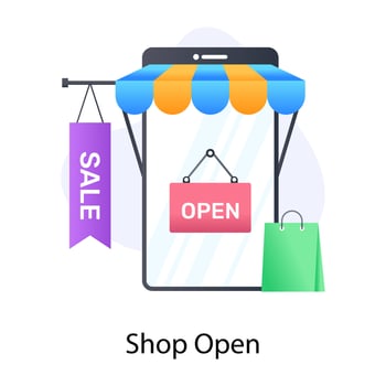A flat icon of shop open in flat trendy design vector