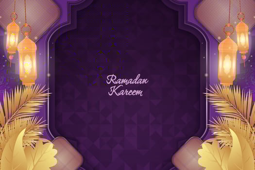 Background Ramadan Kareem Islamic purple and gold luxury with mandala vector