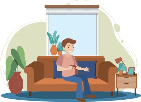 A man spending time in the living room vector