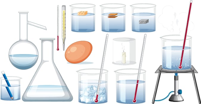 Set of lab glasswares on white background vector