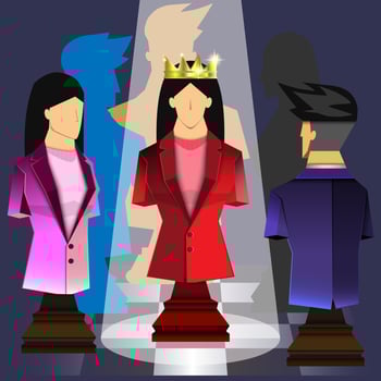 leadership concept,light is shining on a chess-businesswoman, the star of the group, vector illustrator design