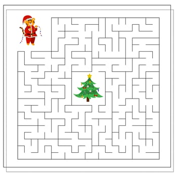A logical game for children. Complete the maze. A tiger in the new year, a tiger at Christmas vector