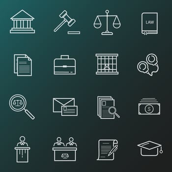Law and judgement Icons Set. Illustration isolated on background for graphics and web design vector