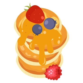 Pancakes topped with strawberry and blueberry. vector