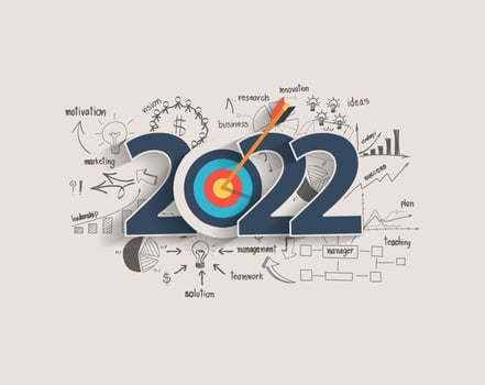 2022 new year target audience concept, Creative thinking drawing charts and graphs business success strategy plan idea on target dart with arrow, Vector illustration modern layout template