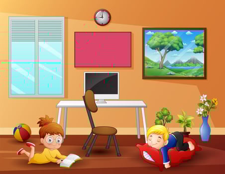 Cartoon illustration of children relaxing at home vector