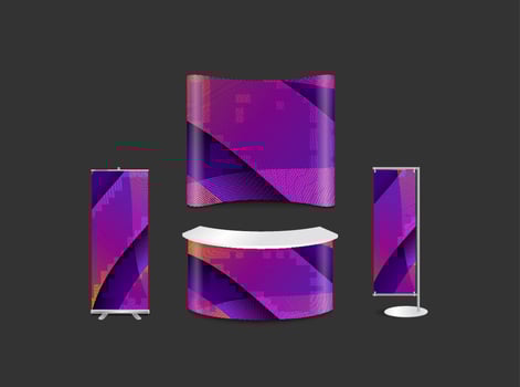 Advertising exhibition stand design with abstract geometric background corporate identity style, vector illustration