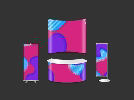 Advertising exhibition stand design with abstract geometric background corporate identity style, vector illustration
