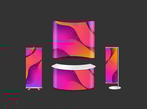Advertising exhibition stand design with abstract geometric background corporate identity style, vector illustration