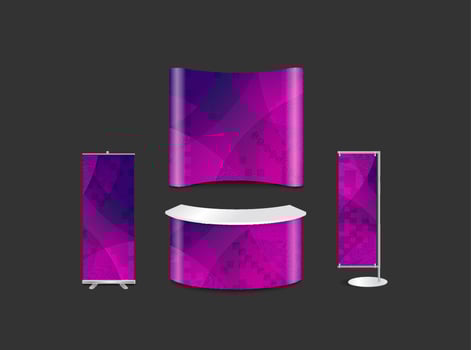 Advertising exhibition stand design with abstract geometric background corporate identity style, vector illustration