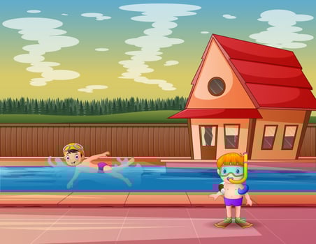 Cartoon the children in the swimming pool vector
