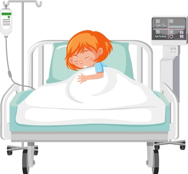Sick kid resting in hospital bed vector