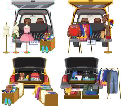 Flea market concept with set of different car boot sales vector