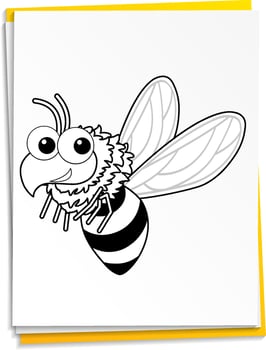 Hand drawn bee on paper vector