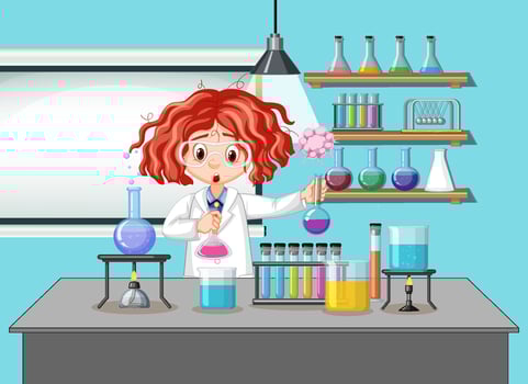 Scientist girl in laboratory room background vector