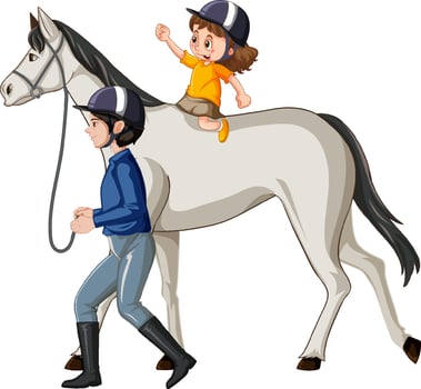 A girl riding on a horse with hostler on white background vector