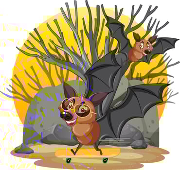 Isolated scene with two bats in the forest vector