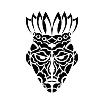 Tiki face, mask or totem. Patterns in the style of Polynesia. Good for tattoos and prints. Isolated. Vector illustration.