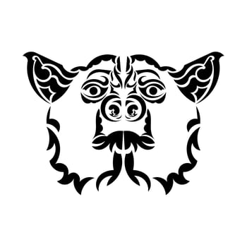 Black and white illustration of a dog in polynesia tattoo style. Vector illustration