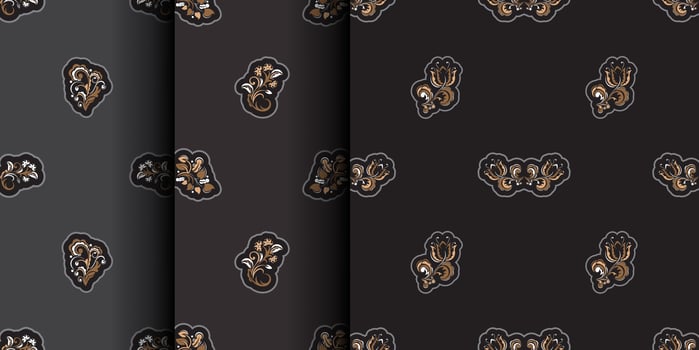 Set of Seamless presentable pattern with flowers and monograms in Simple style. Good for backgrounds, prints, apparel and textiles. illustration. vector