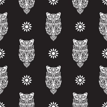 Simple owl seamless pattern in boho style. Good for backgrounds and prints. Vector illustration.