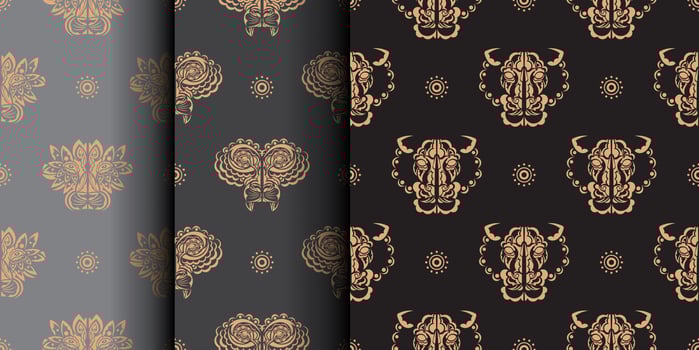 Three different patterns with gold and black designs vector