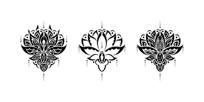 Lotus flower set. Luxurious vintage damask ornament, royal victorian texture for wallpapers, textiles, packaging or books. Isolated. Vector illustration.