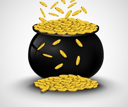 Gold coins falling in black pot.Vector illustration vector