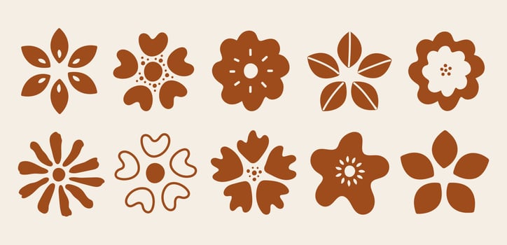 Vector abstract set of simple hand drawn flower petals isolated on pastel background. Trendy design for logo, print, poster, social media