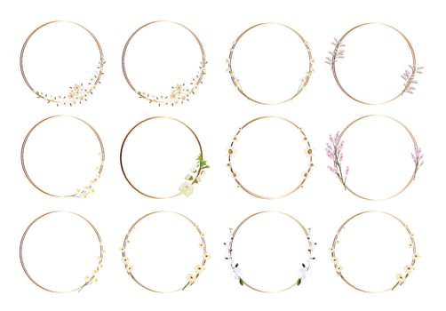 Set of beautiful flower wreath, floral frames set. Vector illustration.