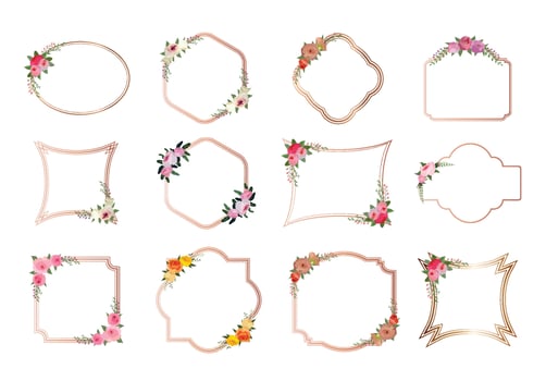 Set of beautiful flower wreath, floral frames set. Vector illustration.