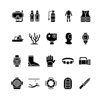 Diving glyph icon set vector