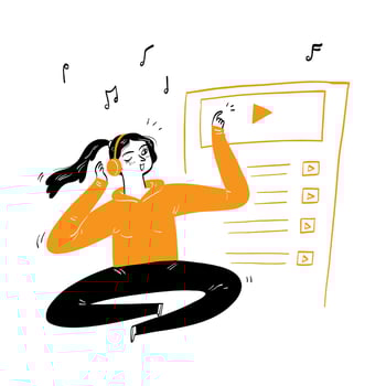 Young woman with headphones choosing a song vector