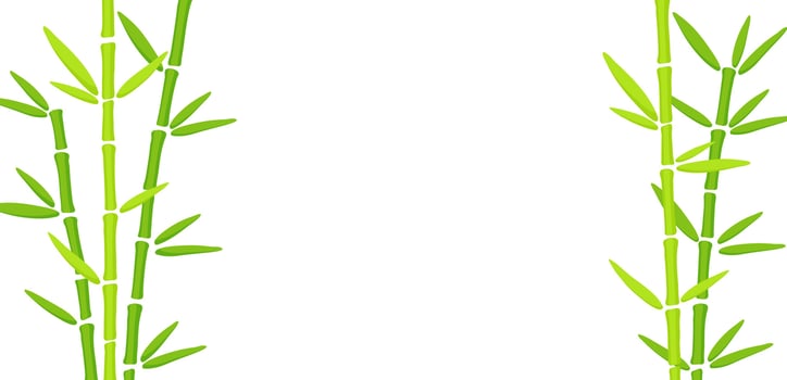 Green Bamboo Grass Hand Drawn Background. Oriental chinese plant vector illustration. Template with copy space
