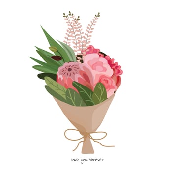 Beautiful bouquet with garden flowers. Floral decoration for gift. Vector Illustration.
