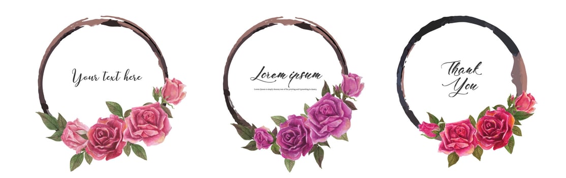 Rose watercolor frame set. Vector illustration.